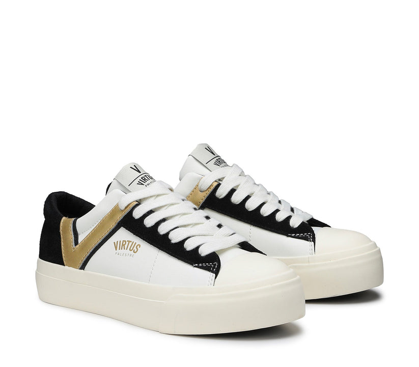 VIRTUS PALESTRE Rubby Low Leather/suede off white/black-gold Negozio