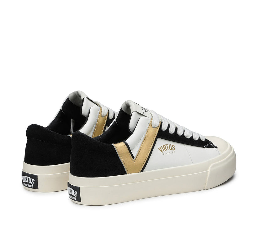 VIRTUS PALESTRE Rubby Low Leather/suede off white/black-gold Negozio