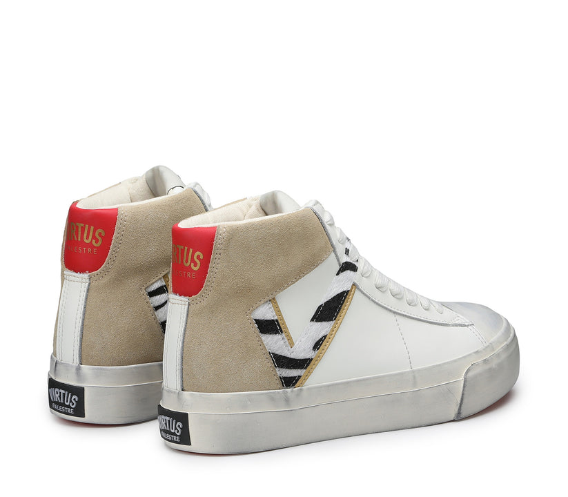 VIRTUS PALESTRE Rubby Mid Leather/suede off white/sand-zebra Nuova