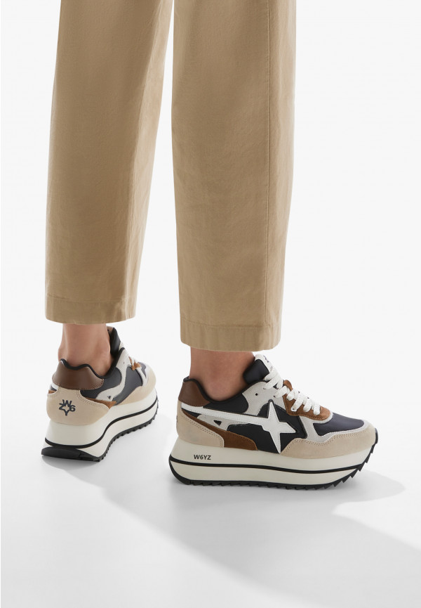 W6yz Sneakers in tessuto tecnico e suede Beige-Nero -DEVA W Saldi Di Fabbrica