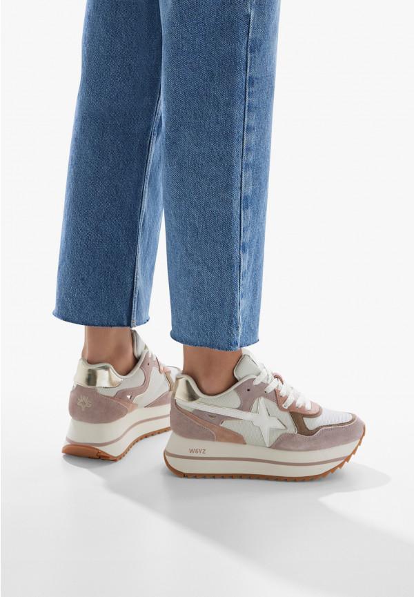 W6yz Sneakers in suede e tessuto tecnico Bianco-Rosa -DEVA W I Più Venduti