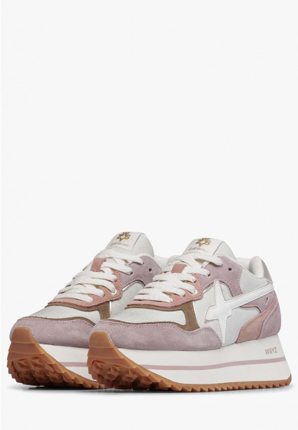 W6yz Sneakers in suede e tessuto tecnico Bianco-Rosa -DEVA W I Più Venduti