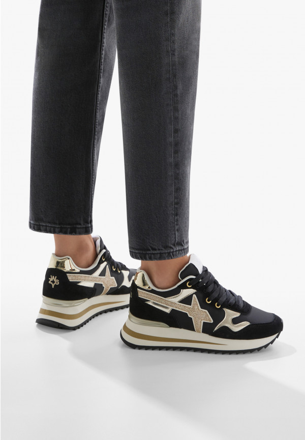 W6yz Sneakers in tessuto tecnico e suede Nero-Oro -YAK-W In Saldo