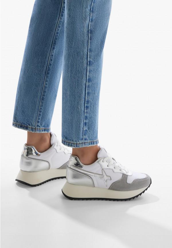 W6yz Sneakers in suede e tessuto tecnico Bianco-Argento -JET-W Qualità Garantita