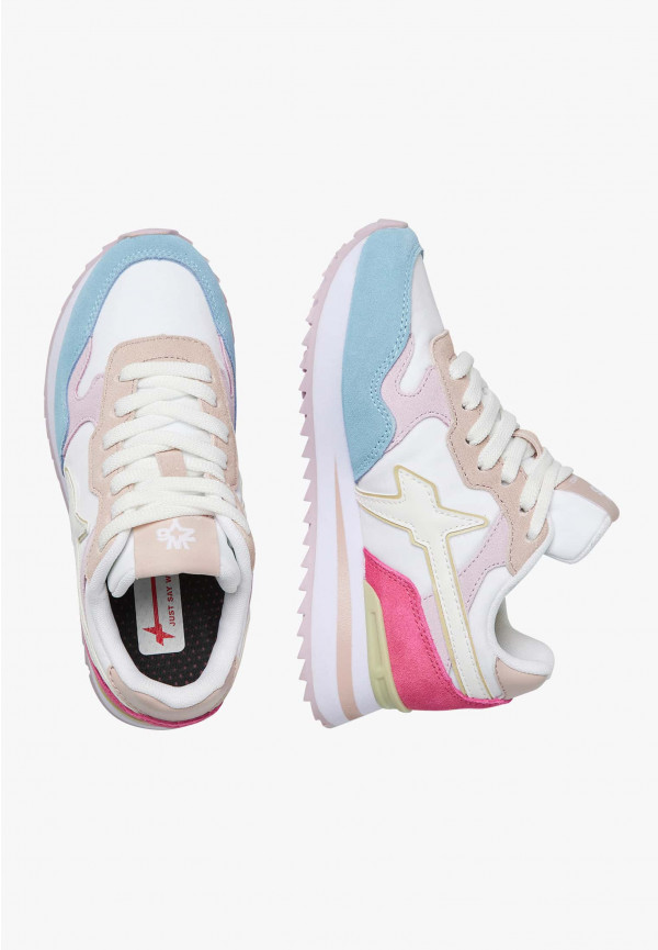 W6yz Sneakers in suede e tessuto tecnico Bianco-Rosa -YAK-J Outlet