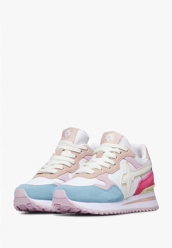 W6yz Sneakers in suede e tessuto tecnico Bianco-Rosa -YAK-J Outlet