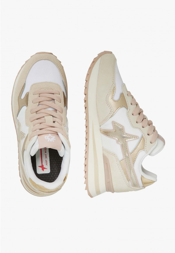 W6yz Sneakers in suede e tessuto tecnico Bianco-Beige -YAK-J In Vendita