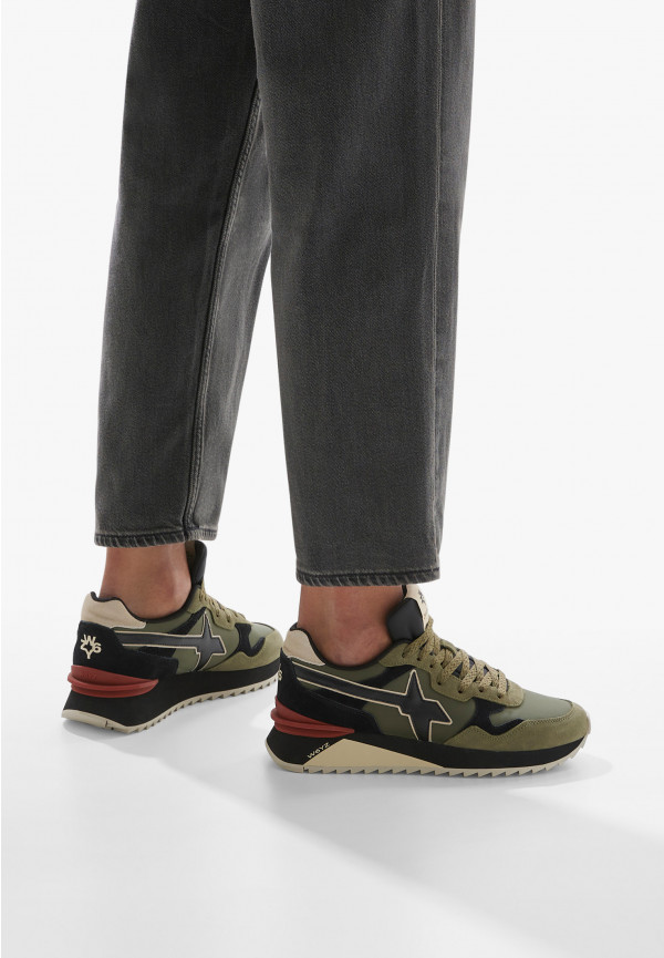 W6yz Sneakers in tessuto tecnico e suede Militare -YAK-M Sconto
