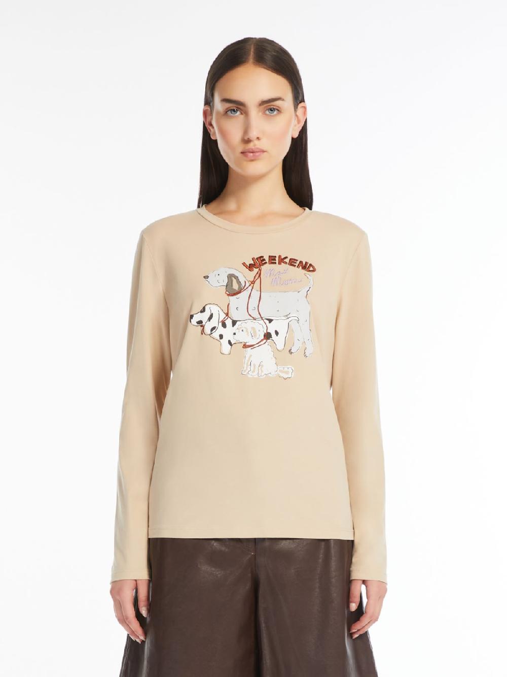 Weekend T-shirt in cotone con stampa e ricami Vendita Calda