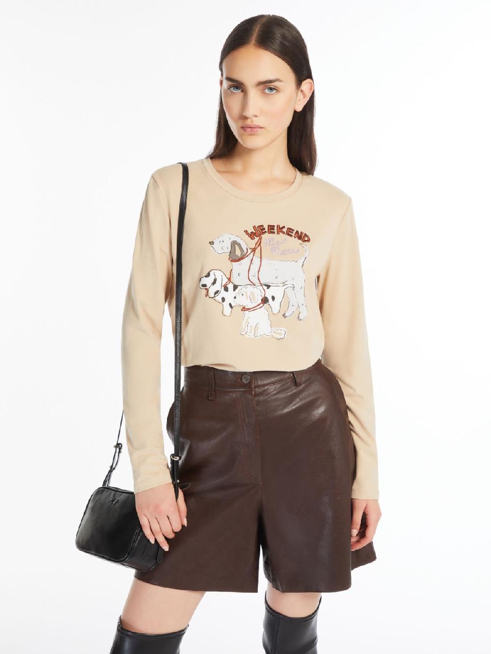 Weekend T-shirt in cotone con stampa e ricami Vendita Calda