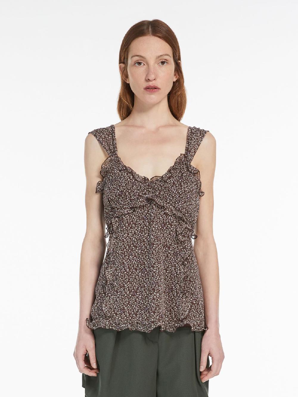 Weekend Top in georgette di seta stampata Vendita Economica