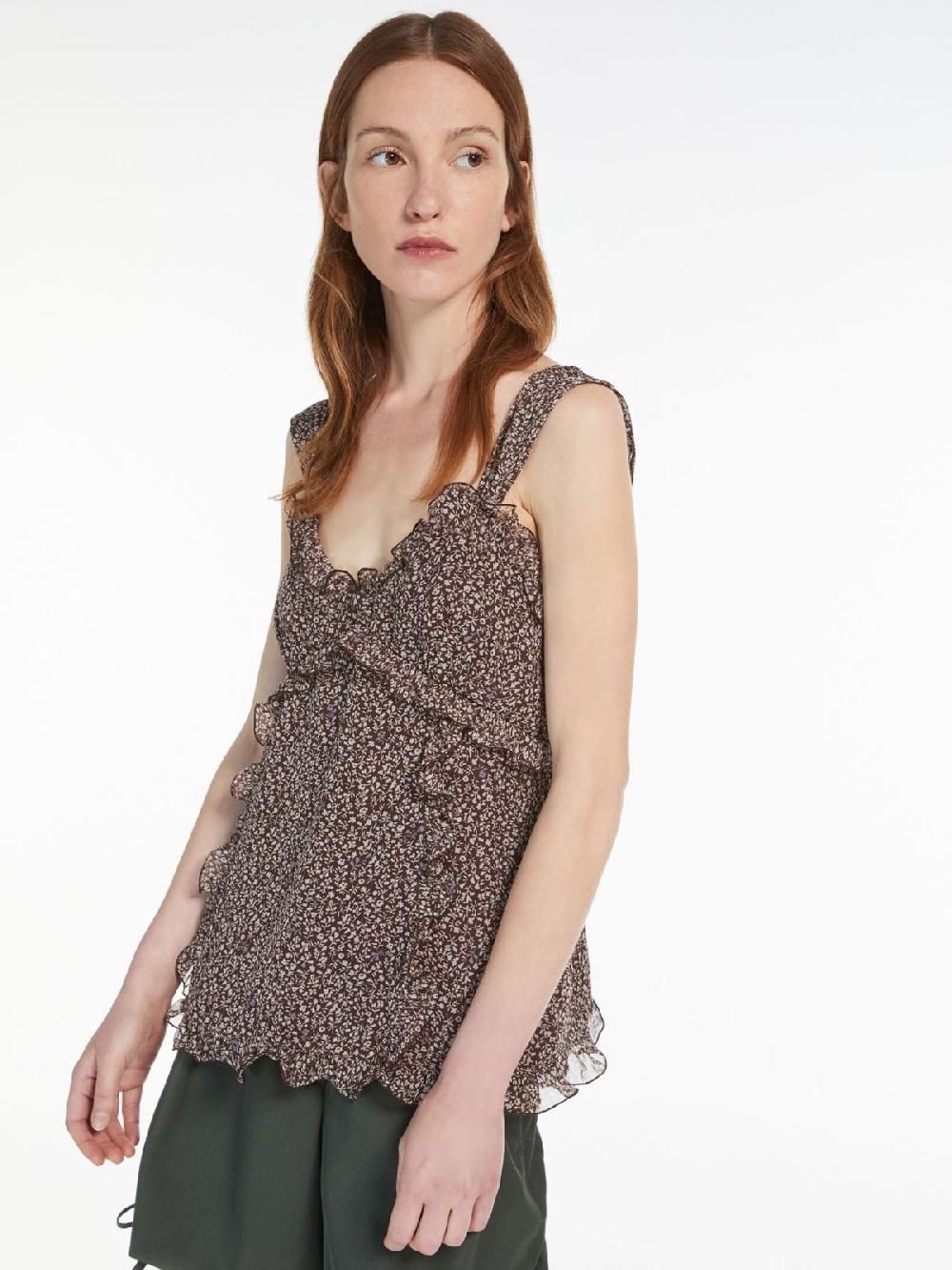 Weekend Top in georgette di seta stampata Vendita Economica