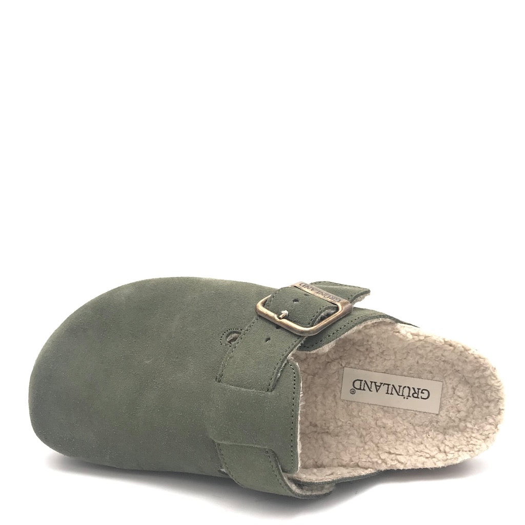 Zulian Calzature Ciabatta Sara shearling oliva Moda