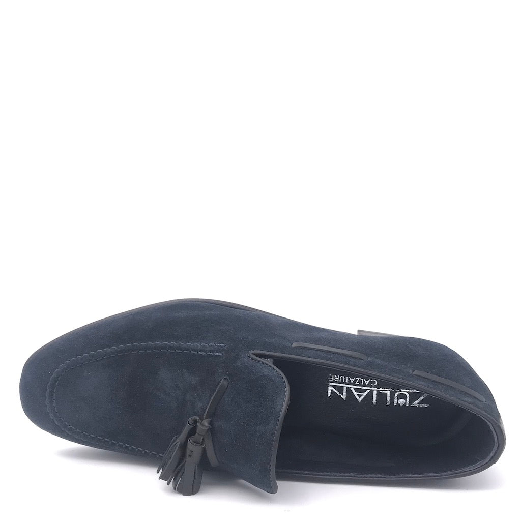 Zulian Calzature Mocassino nappine in velour blu Outlet