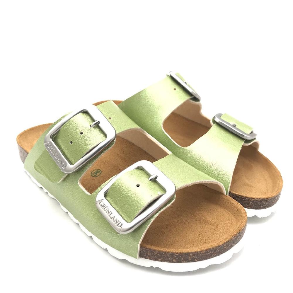 Zulian Calzature Ciabatta Sara doppia fibbia verde Vendita Calda