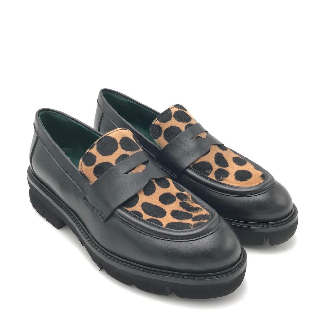 Zulian Calzature Mocassino nero cavallino animalier Spedizione Gratuita